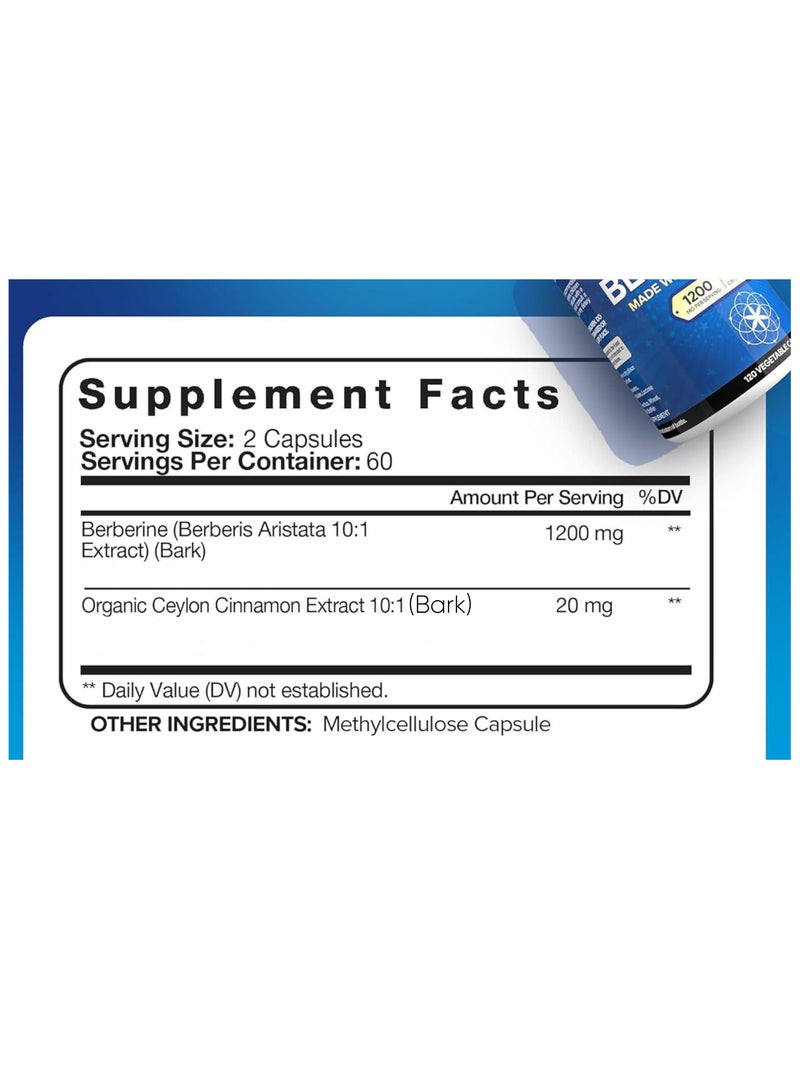 Nutrivein Premium Berberine Plus, 1200mg, 120 Vegetable Capsules - Image 2