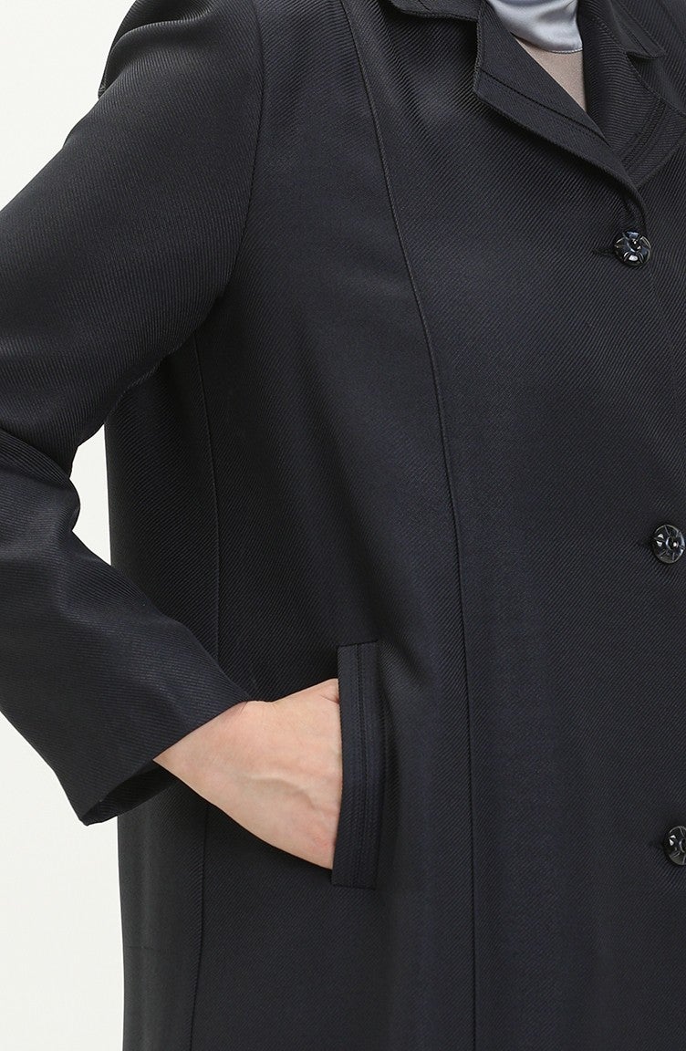 Sefa Merve Plus Size Buttoned Lined Overcoat 0422-03 Navy Blue  - Image 5