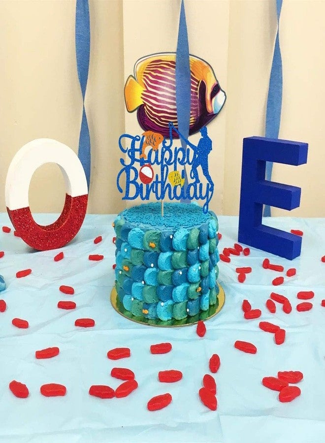 Unp Glorymoment Fishing Cake Toppers Birthday, Glitter Blue Bobber Cake Topper, Fisherman Cake Topper Birthday Fishing Themed Party Cake Decoration Supplies -Double Sided (6.7?? x 4.67??) - Image 5