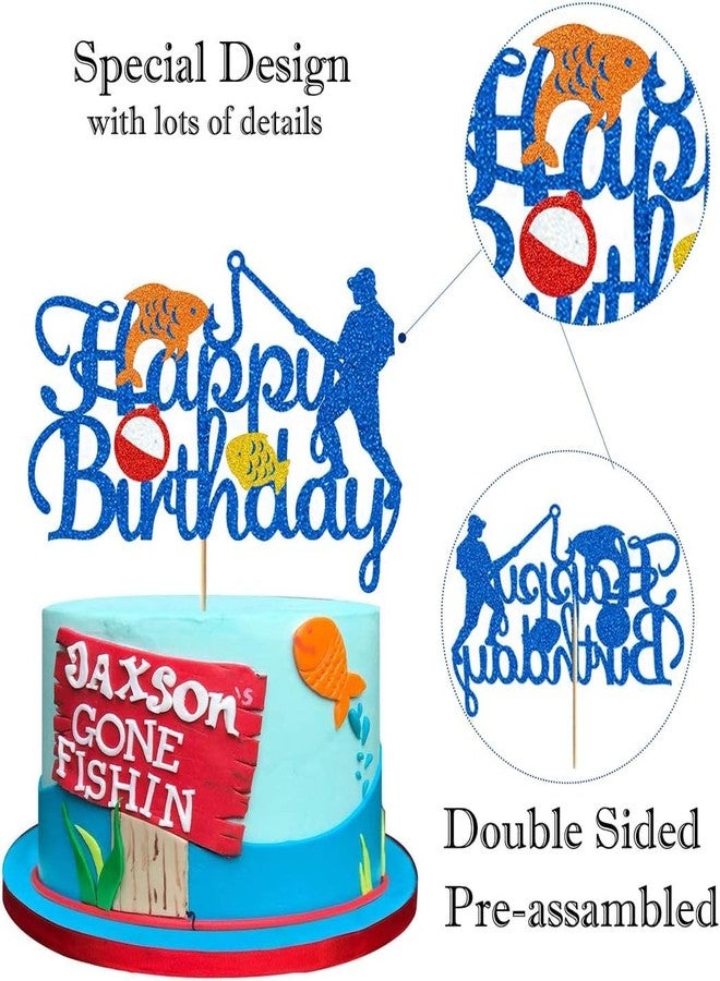 Unp Glorymoment Fishing Cake Toppers Birthday, Glitter Blue Bobber Cake Topper, Fisherman Cake Topper Birthday Fishing Themed Party Cake Decoration Supplies -Double Sided (6.7?? x 4.67??) - Image 4