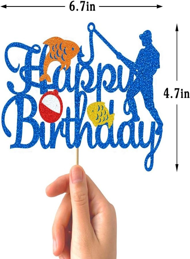Unp Glorymoment Fishing Cake Toppers Birthday, Glitter Blue Bobber Cake Topper, Fisherman Cake Topper Birthday Fishing Themed Party Cake Decoration Supplies -Double Sided (6.7?? x 4.67??) - Image 3