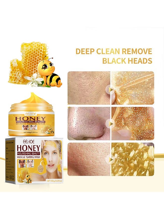EELHOE Honey Muscle Tearing Mask-Oil Control Blackhead Remover Honey Tearing Peel Mask Off Dead Skin Clean Pores ,Skin Brightening Peeling Mask for Dull Skin-100g - Image 2