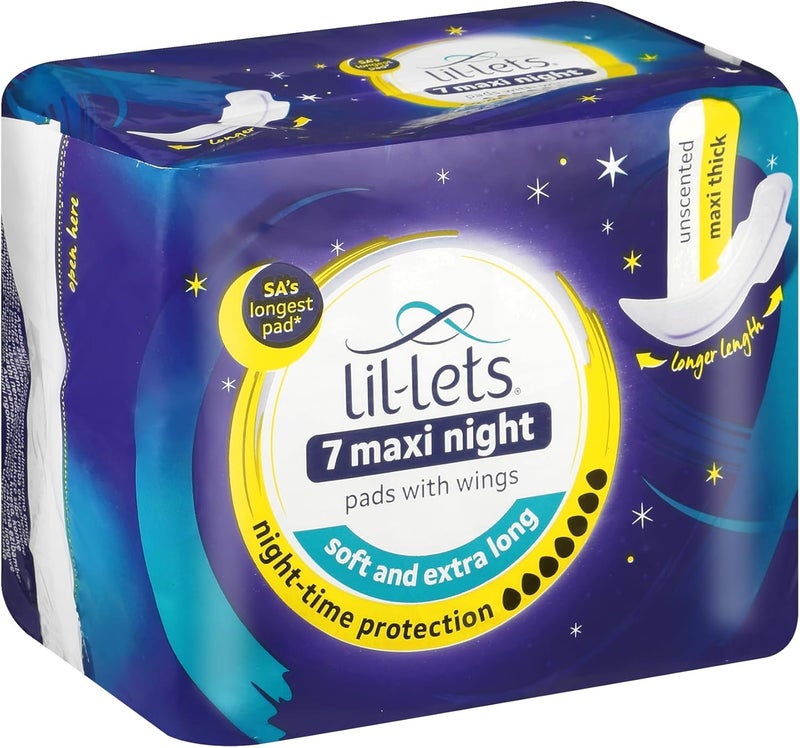 Lil-Lets Maxi Thick Night Pads - Super Soft Cotton Feel with Wings for Extra Security - 7 Units - Image 1