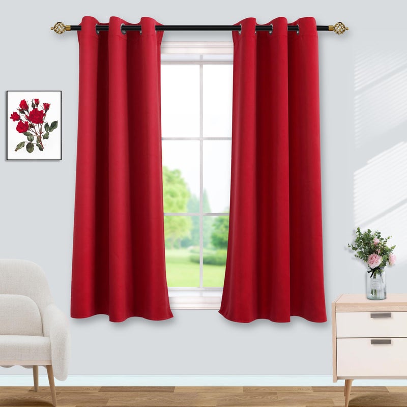 Mrs.Naturall MrsNaturall Red Kitchen Curtains Sets for WindowsBlackout Short Curtains for Boys Bedroom45 Inch Length2 Pieces