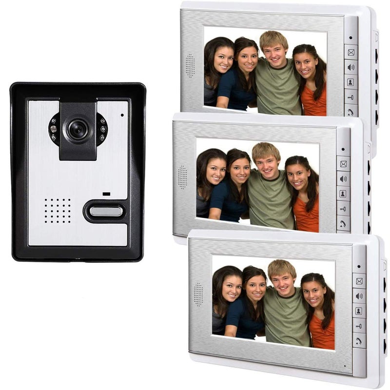 AMOCAM Wired Video Intercom Doorbell System 3PCS 7Inches LCD Monitor HD Camera Video Door Phone Doorbell Kits Support Monitoring Unlock DualWay Door Intercom IR Night Vision Indoor Outdoor - Image 2