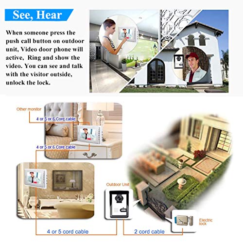 AMOCAM Wired Video Intercom Doorbell System 3PCS 7Inches LCD Monitor HD Camera Video Door Phone Doorbell Kits Support Monitoring Unlock DualWay Door Intercom IR Night Vision Indoor Outdoor - Image 3