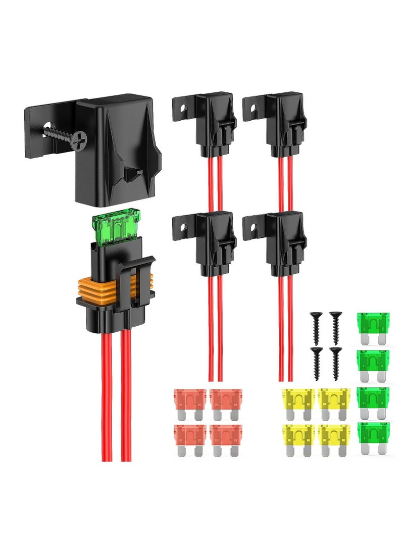Inline Fuse Holder, 4pcs12AWG Waterproof ATC/ATO Blade Fuse Holder 20A 30A 40A Regular Fuse Heavy Duty in Line Fuse w/Cover Fits 1A to 30A Fuses for 12V Automotive Vehicles - Image 1