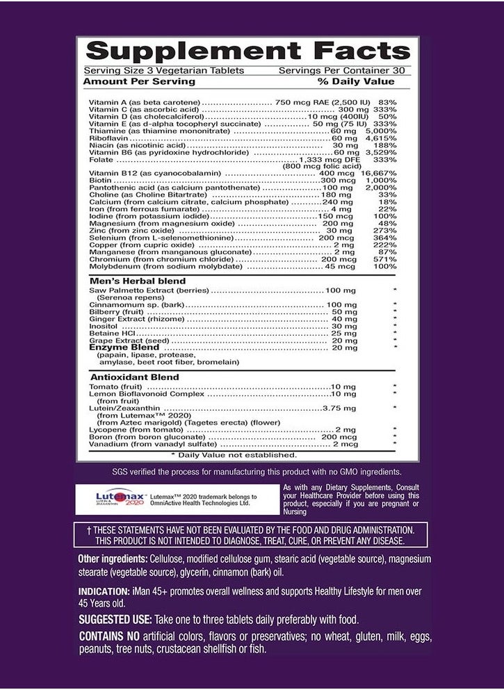 iRemedies Food Rich iMAN 45+ MultiVitamins & Minerals With Herbs, 90 Vegetarian Tablets  - Image 3