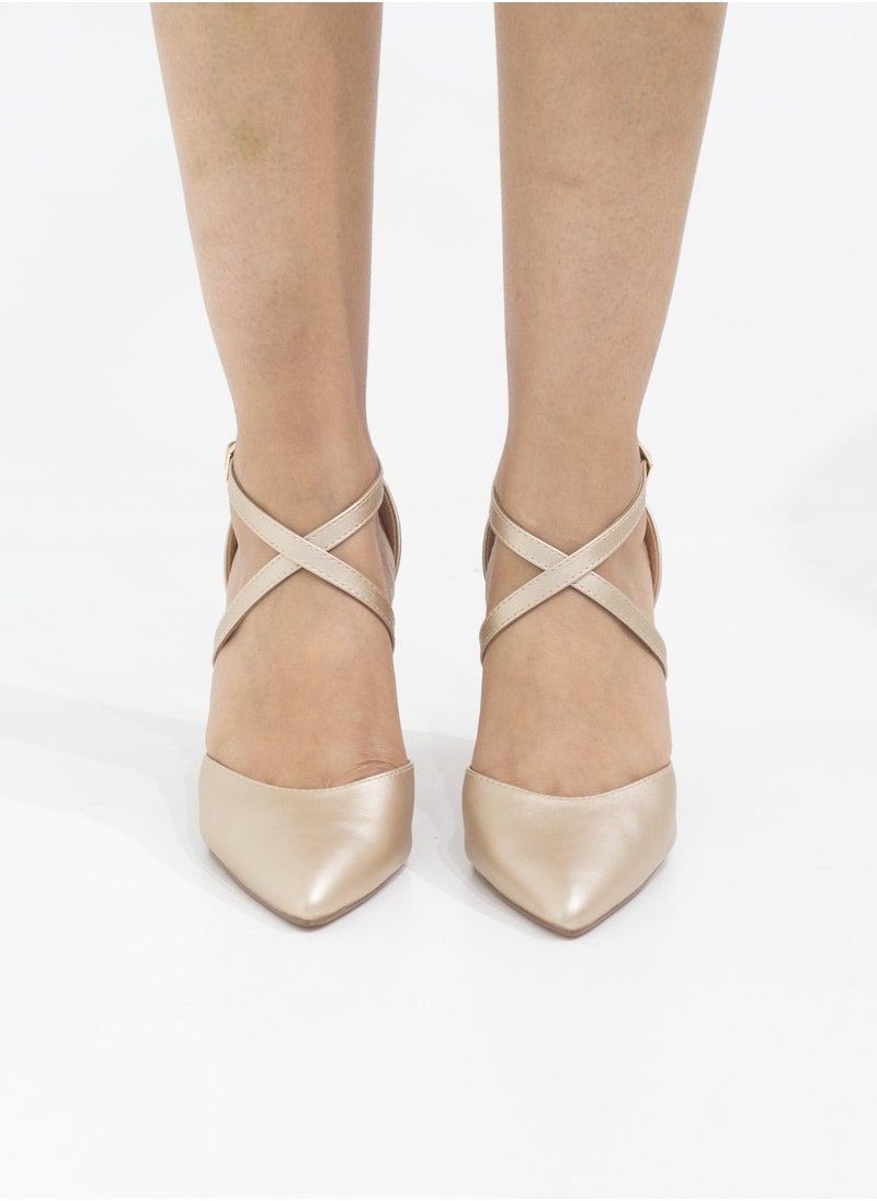 LAMARAPARIS - Femi cross-belts open waist 8.5cm block heel champagne - Image 1
