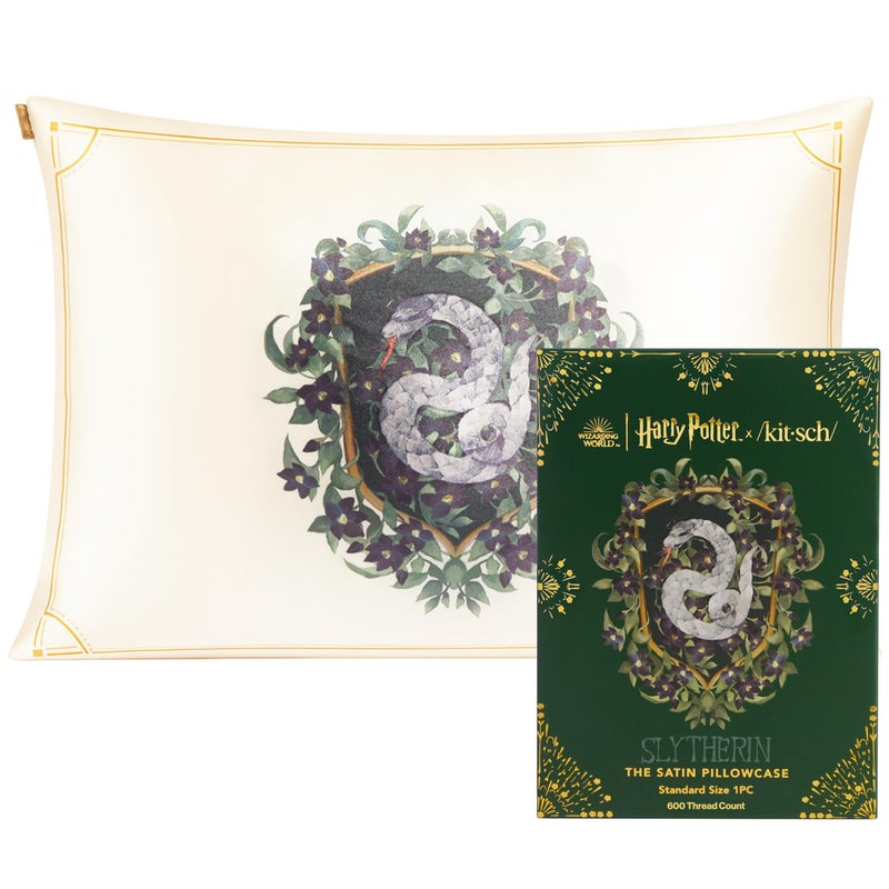Kitsch x Harry Potter Satin Pillowcase Toddler Pillowcase with Zipper Cooling Satin Toddler Pillow Case for Hair Skin Kids Pillowcase Standard Size 19x26 Slytherin - Image 2