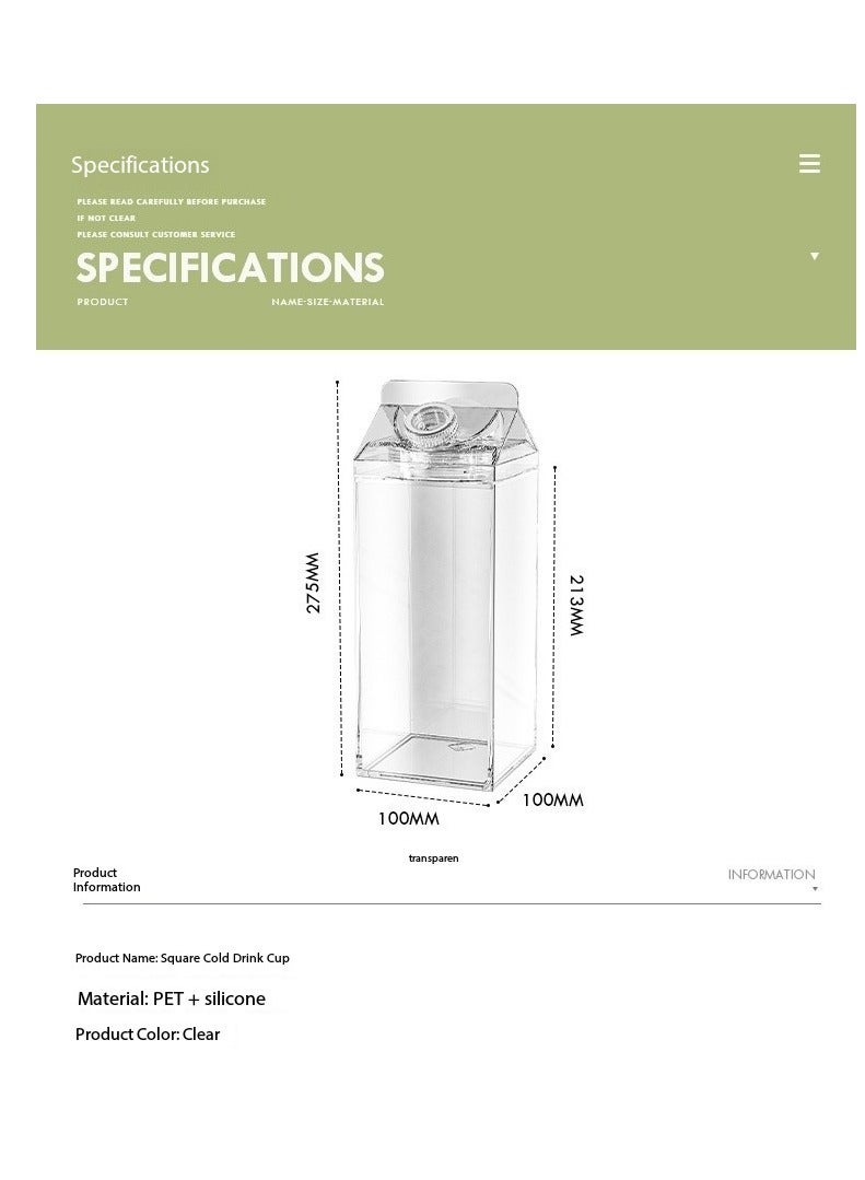 CityRiya-Long Milk Carton Water Bottle - 1900ml Plastic Transparent Reusable Juice Box, Portable Square Drink Container for Travel, Sports, Outdoor Camping, BPA-Free Leak Proof Sports Bottle for Kids & Adults（2pcs） - Image 2
