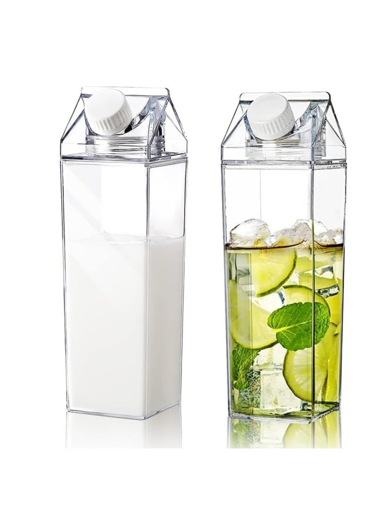 CityRiya-Long Milk Carton Water Bottle - 1900ml Plastic Transparent Reusable Juice Box, Portable Square Drink Container for Travel, Sports, Outdoor Camping, BPA-Free Leak Proof Sports Bottle for Kids & Adults（2pcs） - Image 1