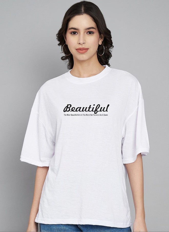 Trend Level Women Typography Printed Drop-Shoulder Sleeves T-shirt - Image 1