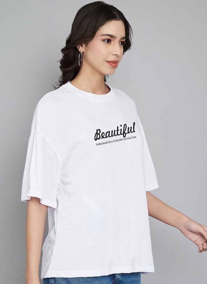 Trend Level Women Typography Printed Drop-Shoulder Sleeves T-shirt - Image 3
