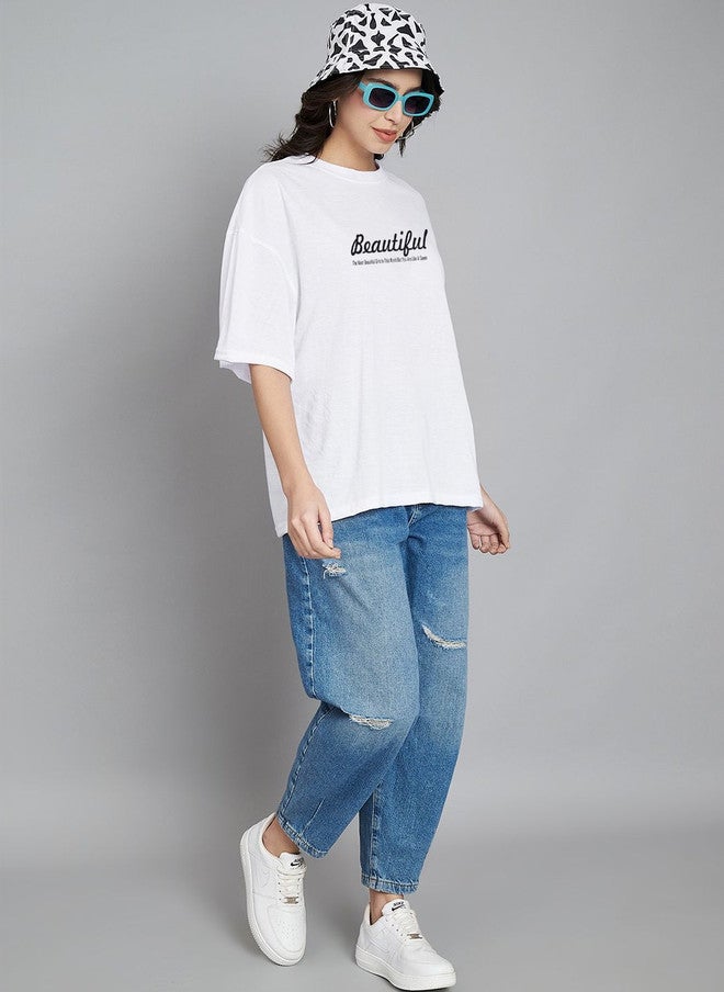 Trend Level Women Typography Printed Drop-Shoulder Sleeves T-shirt - Image 4