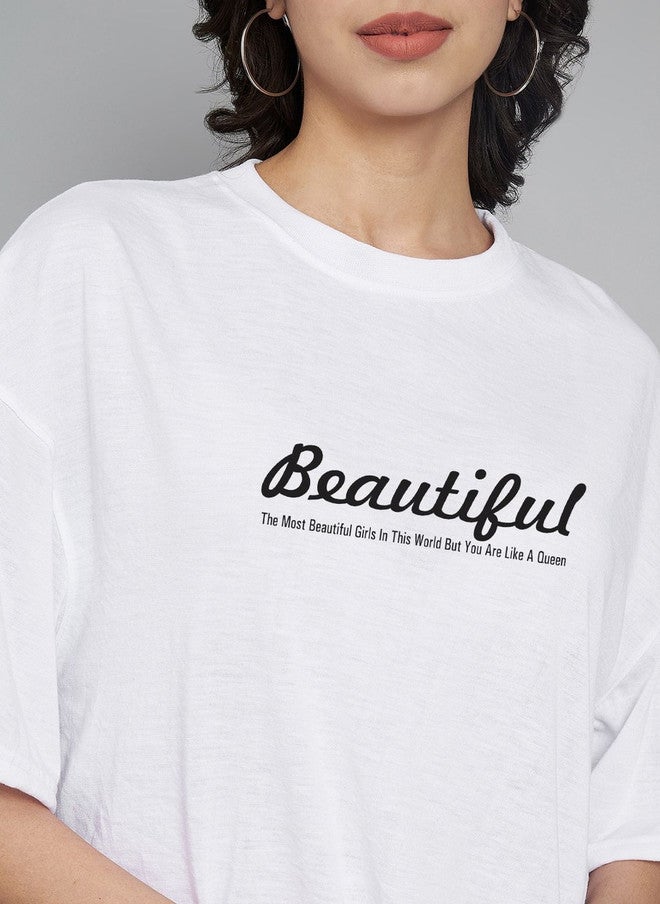Trend Level Women Typography Printed Drop-Shoulder Sleeves T-shirt - Image 2