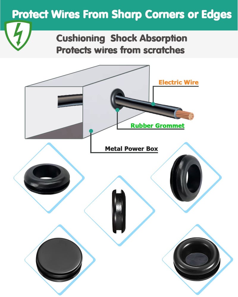 Gysxrda Rubber Grommet 125 PC - 18 Sizes Firewall Rubber Hole Plugs Rubber Grommets for Wiring, Automotive Firewall Grommet, Home Improvement Cord Pipe Wire Organization - Image 3