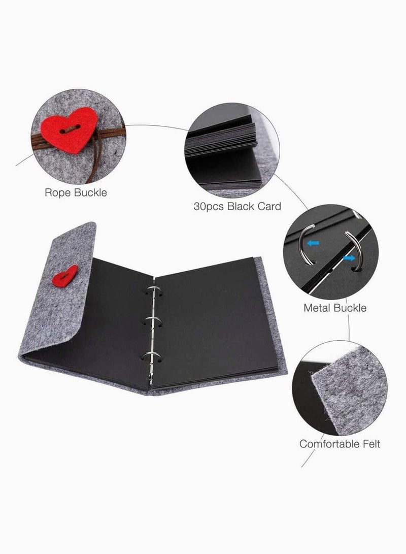 SYOSI Photo Album Scrapbook, DIY Family Photo Album Felt Cover Photo Album Wedding Sketchbook Black Pages Travel Anniversary Scrapbook Album Creative Gifts - Image 3