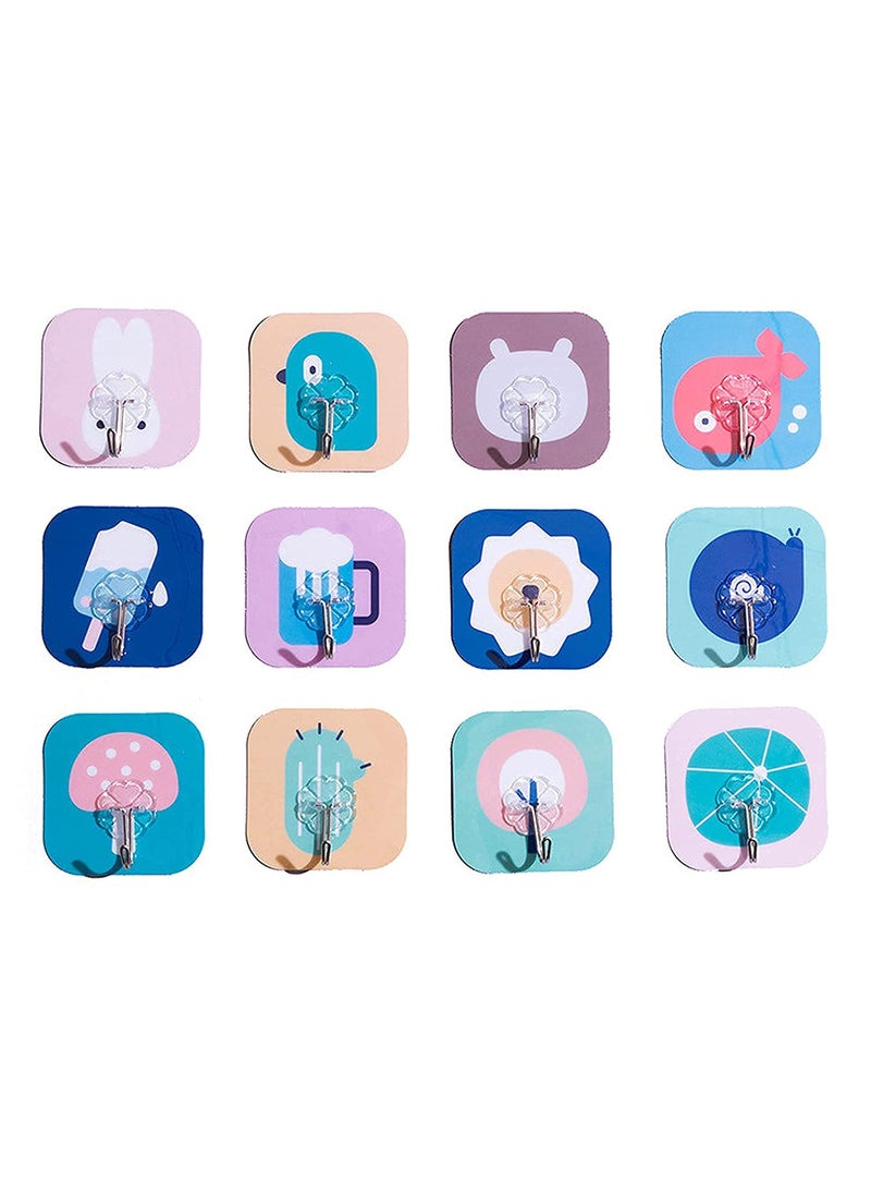 PAVITYAKSH PAVITYAKSH 12 Pcs Fancy Self Adhesive Plastic Wall Hooks Sticker Heavy Duty Hooks for Hanging 3KG Max Keys Coats Hats Bags Ceiling Kitchen AccessoriesRandom Design Color 75x85 cm  - Image 1
