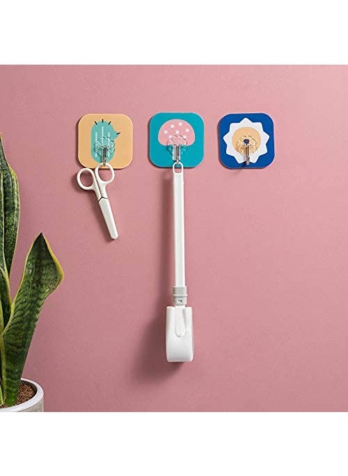 PAVITYAKSH PAVITYAKSH 12 Pcs Fancy Self Adhesive Plastic Wall Hooks Sticker Heavy Duty Hooks for Hanging 3KG Max Keys Coats Hats Bags Ceiling Kitchen AccessoriesRandom Design Color 75x85 cm  - Image 2