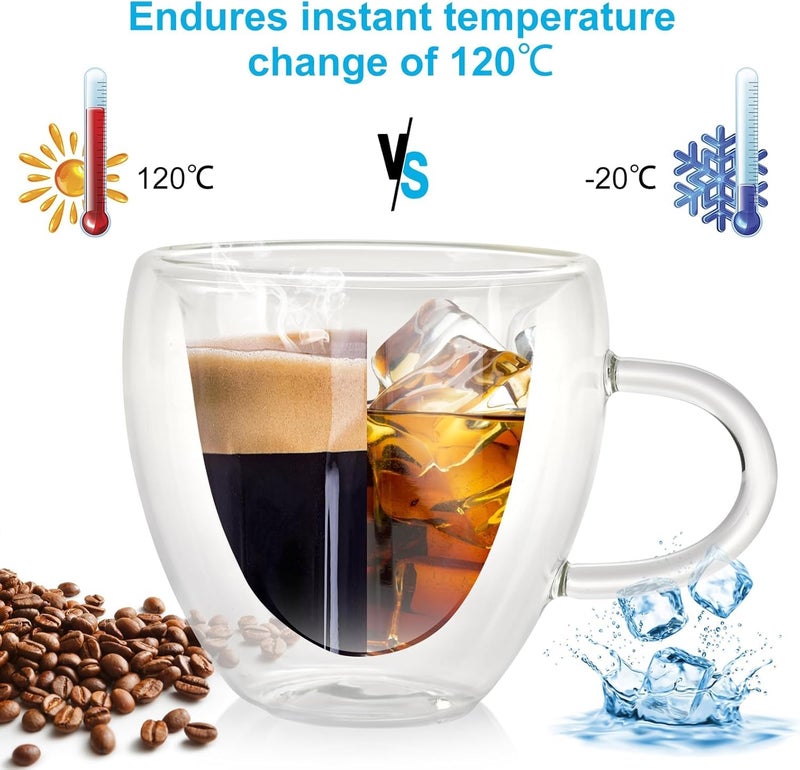 Ash  Roh Ash & Roh Heart Shape Double Walled Glass Cups, Insulated Coffee and Tea Mugs with Handle, Clear Borosilicate Cups for Hot & Iced Drinks Glass (Pack of 2, 250ml) - Image 5