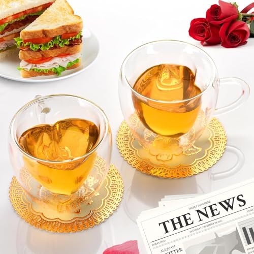 Ash  Roh Ash & Roh Heart Shape Double Walled Glass Cups, Insulated Coffee and Tea Mugs with Handle, Clear Borosilicate Cups for Hot & Iced Drinks Glass (Pack of 2, 250ml) - Image 4