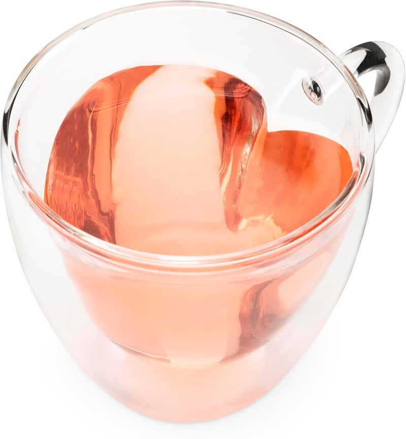 Ash  Roh Ash & Roh Heart Shape Double Walled Glass Cups, Insulated Coffee and Tea Mugs with Handle, Clear Borosilicate Cups for Hot & Iced Drinks Glass (Pack of 2, 250ml) - Image 3