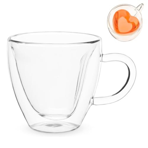 Ash  Roh Ash & Roh Heart Shape Double Walled Glass Cups, Insulated Coffee and Tea Mugs with Handle, Clear Borosilicate Cups for Hot & Iced Drinks Glass (Pack of 2, 250ml) - Image 1
