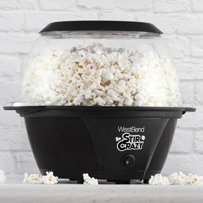 West Bend Stir Crazy Hot Oil Popcorn Popper, Popcorn Maker Machine with Large Serving Bowl Lid and Stirring Rod Perfect for Movie Night Snack Time or Parties, 6-Quart, Black - Image 2