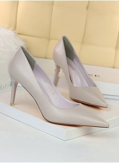 BIGTREE Women's Solid Color Elegant Stiletto Pumps 7.5CM Fashion Gorgeous Closed Pointed Toe Slip On Solid High Heels Grey  - Image 2