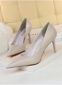 BIGTREE Women's Solid Color Elegant Stiletto Pumps 7.5CM Fashion Gorgeous Closed Pointed Toe Slip On Solid High Heels Grey  - Image 1