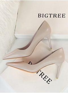 BIGTREE Women's Solid Color Elegant Stiletto Pumps 7.5CM Fashion Gorgeous Closed Pointed Toe Slip On Solid High Heels Grey  - Image 3