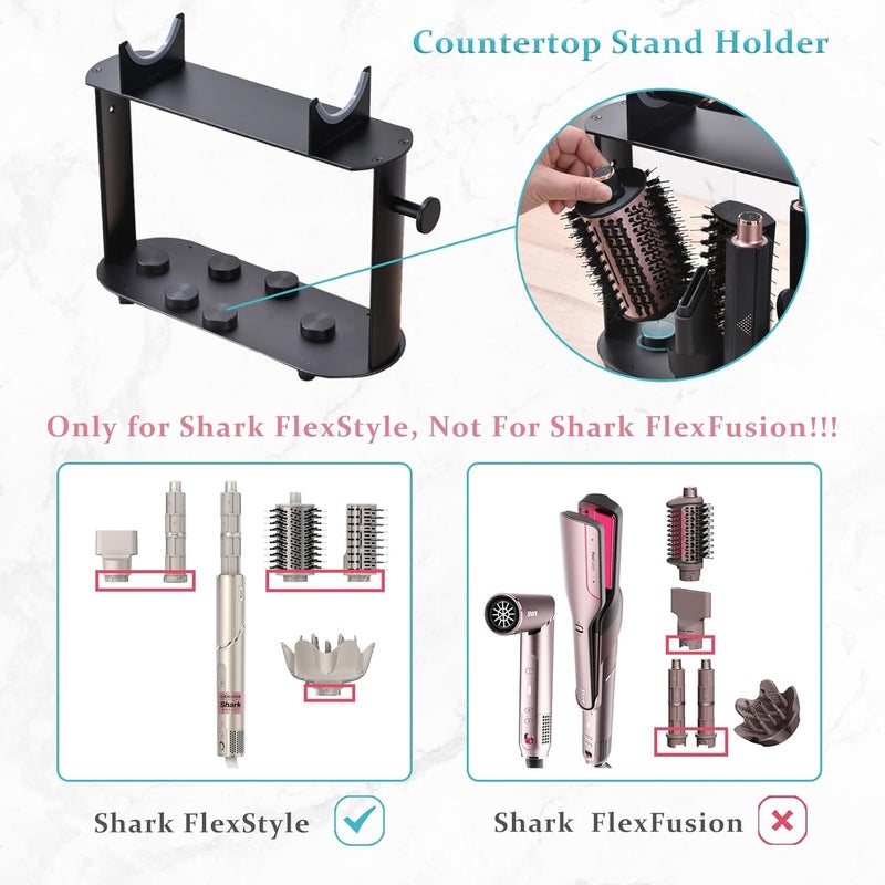 Eworld Stand Holder Compatible with Shark FlexStyle – Carbon Steel Desktop Organizer Rack with 6 Attachment Slots & Cord Hook for Curlers, Brushes & Diffuser (Holder Only) - Image 2