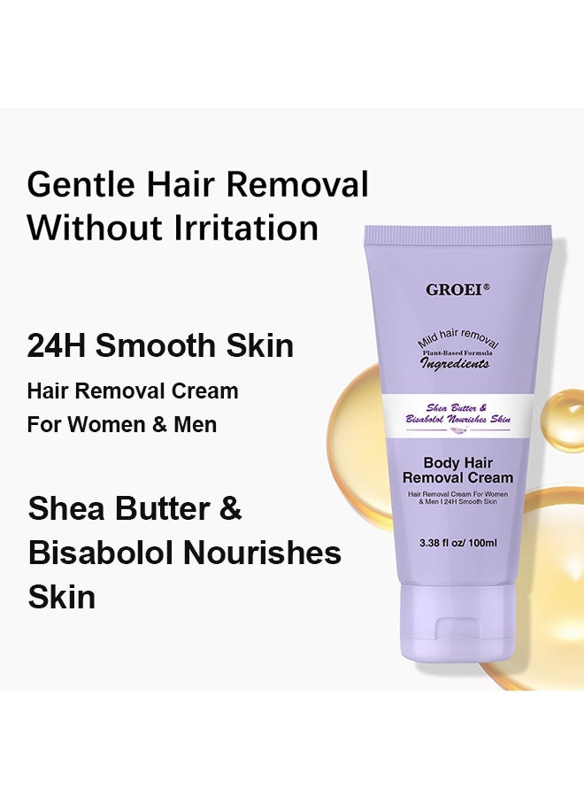 جروي كريم إزالة شعر الجسم، مع ملعقة للتطبيق، مجموعة كريمات إزالة الشعر بلطف وبدون ألم للجسم، كريمات إزالة الشعر للجنسين 100 مل - Image 3