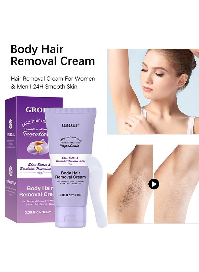 جروي كريم إزالة شعر الجسم، مع ملعقة للتطبيق، مجموعة كريمات إزالة الشعر بلطف وبدون ألم للجسم، كريمات إزالة الشعر للجنسين 100 مل - Image 2
