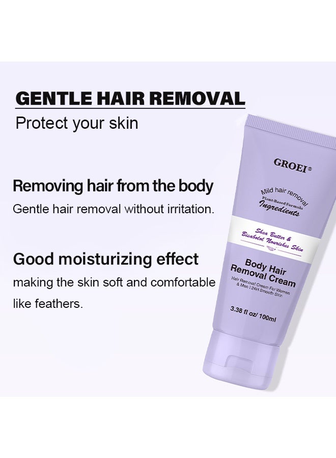 جروي كريم إزالة شعر الجسم، مع ملعقة للتطبيق، مجموعة كريمات إزالة الشعر بلطف وبدون ألم للجسم، كريمات إزالة الشعر للجنسين 100 مل - Image 4
