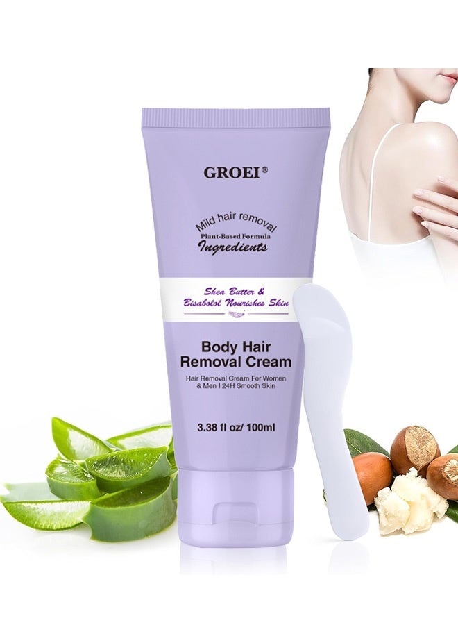 جروي كريم إزالة شعر الجسم، مع ملعقة للتطبيق، مجموعة كريمات إزالة الشعر بلطف وبدون ألم للجسم، كريمات إزالة الشعر للجنسين 100 مل - Image 1