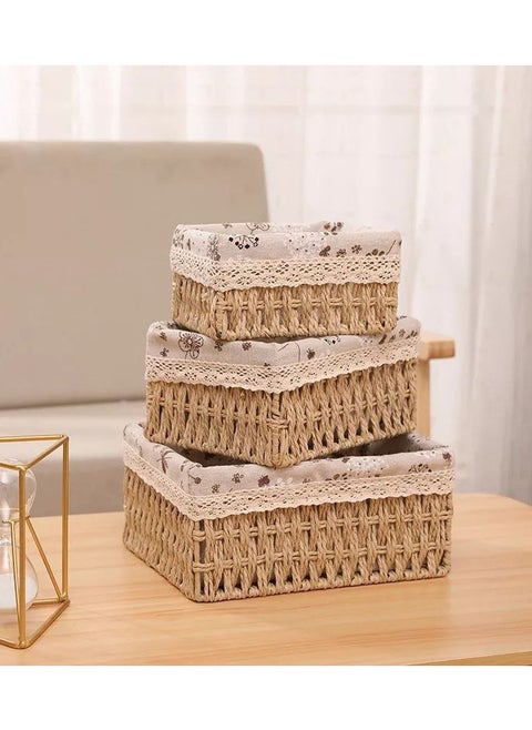Rattan basket set, 3-piece set, available in beige color IR