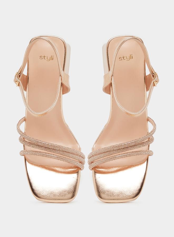 Styli Styli Embellished Strappy Block Heel Singback Sandals  - Image 5