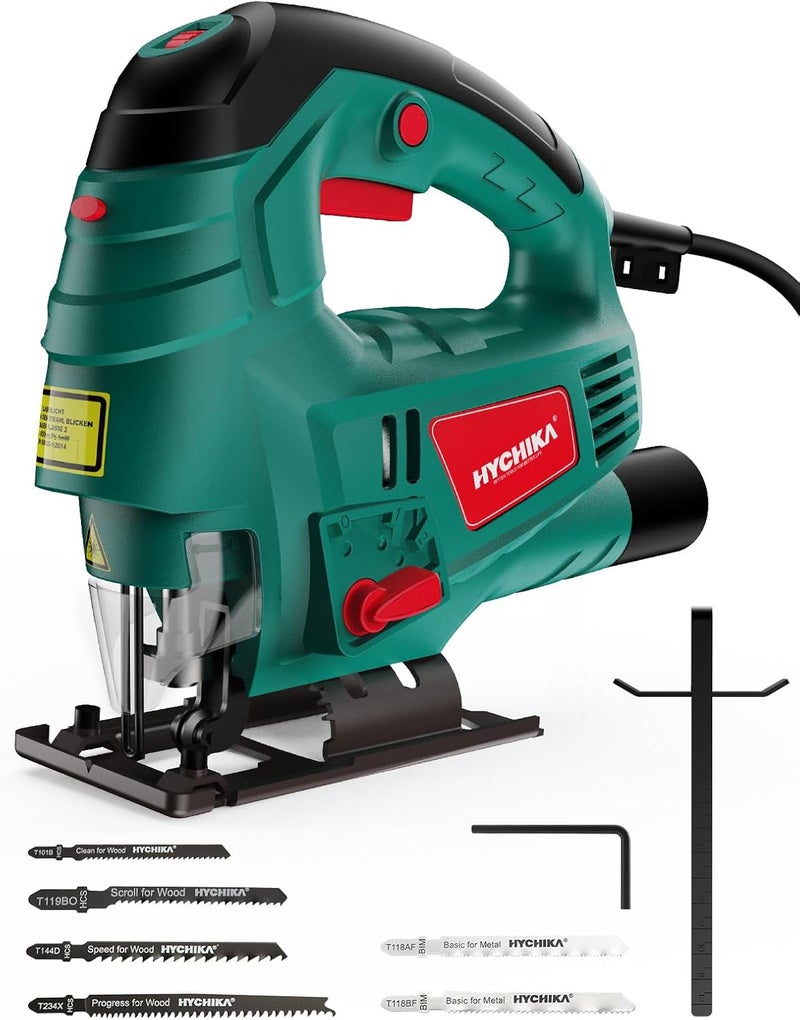 Jigsaw, 800W Max Cutting Depth 110mm for Wood, 800-3000SPM Electric Jigsaw with Laser, 7 Variable Speeds, 0-3 Orbital Sets, Bevel Cutting: -45 ° to 45, 6 Blades - Image 1