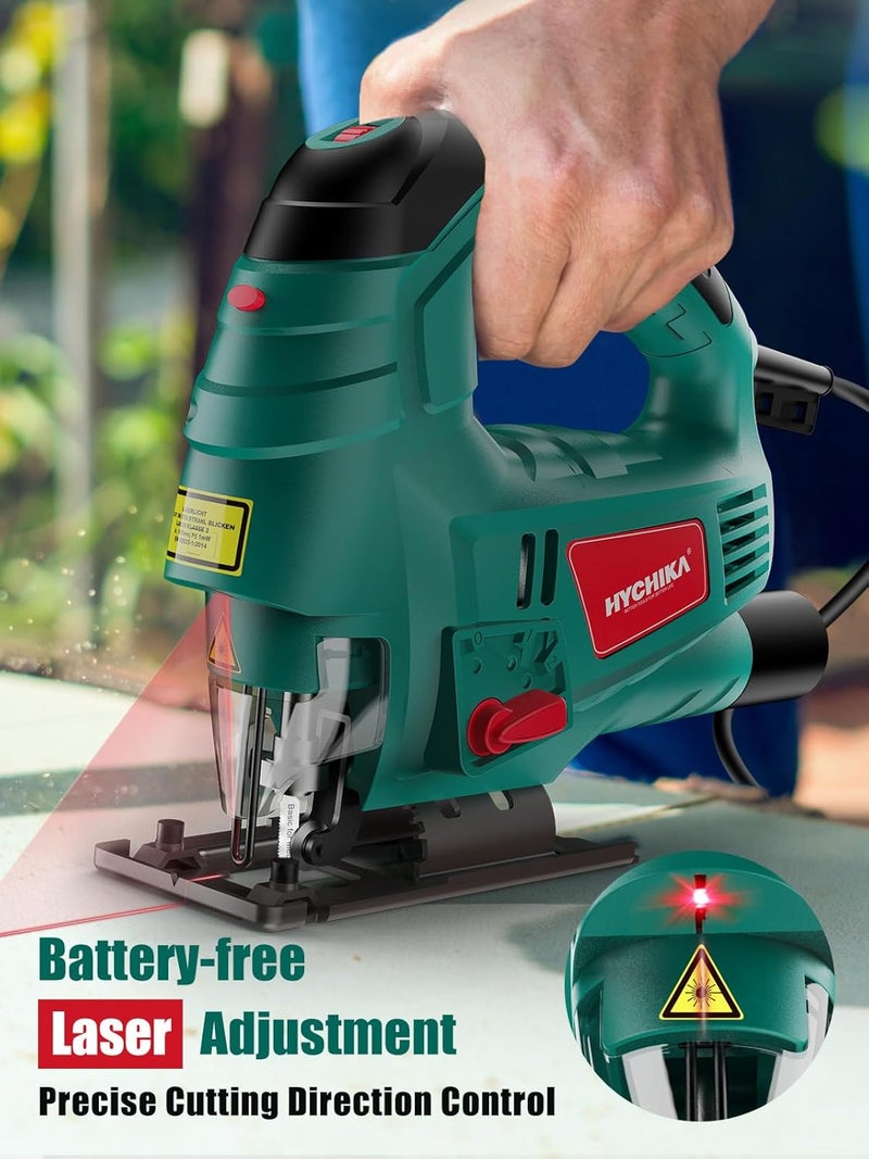 Jigsaw, 800W Max Cutting Depth 110mm for Wood, 800-3000SPM Electric Jigsaw with Laser, 7 Variable Speeds, 0-3 Orbital Sets, Bevel Cutting: -45 ° to 45, 6 Blades - Image 2