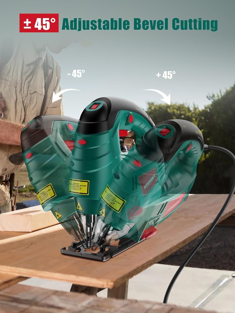 Jigsaw, 800W Max Cutting Depth 110mm for Wood, 800-3000SPM Electric Jigsaw with Laser, 7 Variable Speeds, 0-3 Orbital Sets, Bevel Cutting: -45 ° to 45, 6 Blades - Image 5