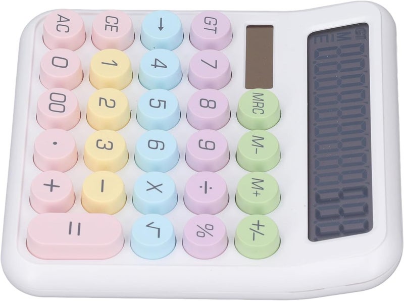 Drfeify 12 Digit Portable Solar Battery Powered Calculator for Girls Kids Office, Large Round Keys Dual Power Supply Calculator for Office Business Desk ABS Material (White) - Image 4