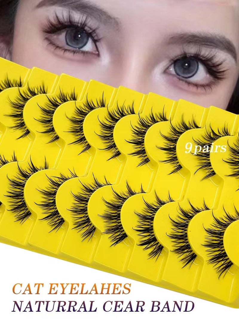 Generic Fluffy False Eyelashes，Soft Curly Fake Lashes,Reusable Natural Curl False Eyelashes Ladies Party False Eyelashes for Make up (9 pairs)  - Image 1