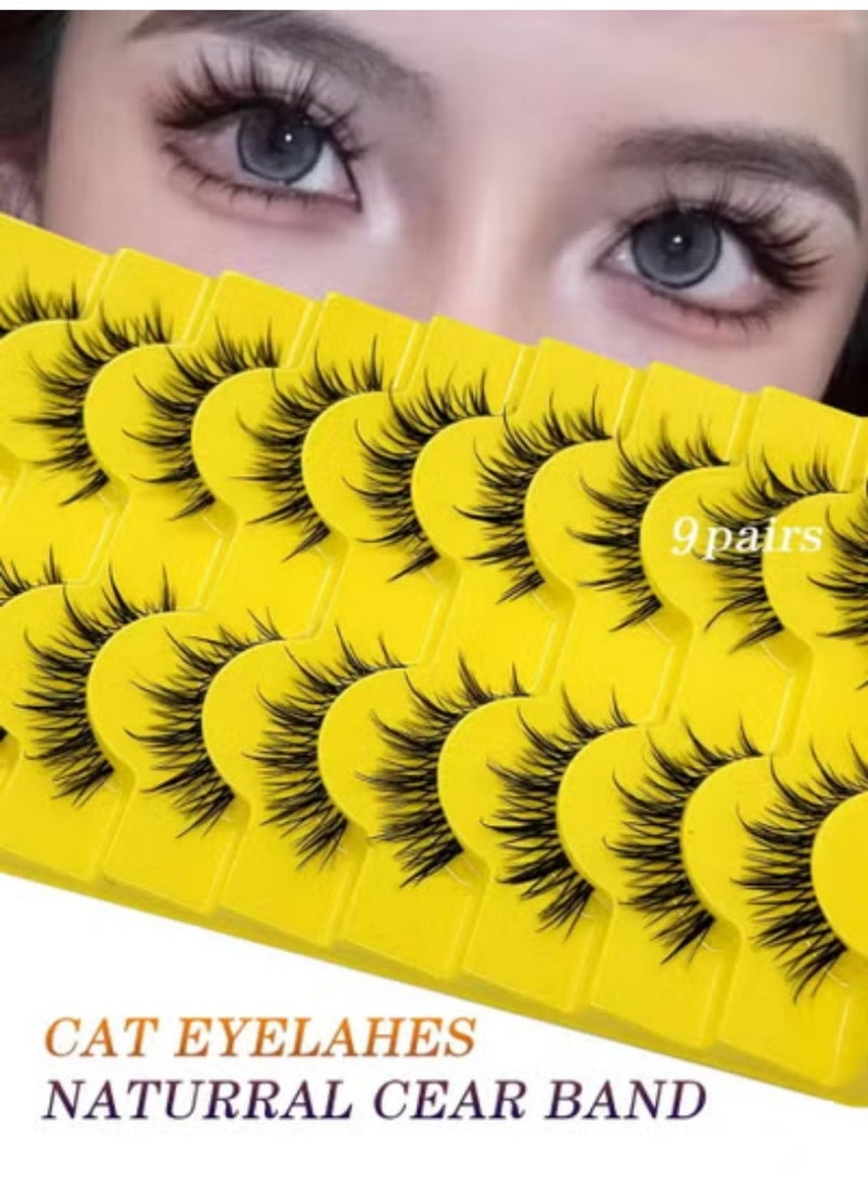 رموش اصطناعية fluffy 9 أزواج - قابلة لإعادة الاستخدام ناعمة ومجعدة، مظهر طبيعي، رموش أنيقة لمكياج النساء اليومي والحفلات - Image 1