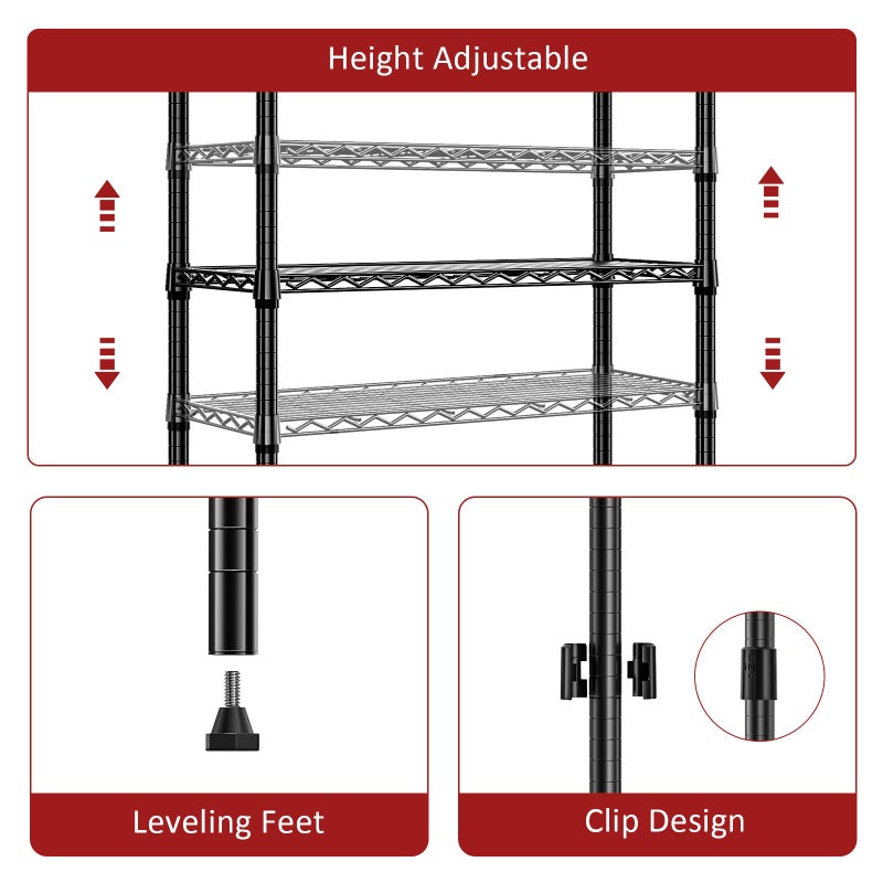 IZEUK 3 Tier Heavy Duty Steel Storage Shelves, Metal Shelf Wire Shelving Rack for Pantry, Kitchen, Cloakroom or Office Organization (11.8" D x 25.6" W x 31.5" H, 750LBS, Black) - Image 3