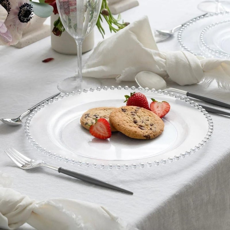 DecorLine Beaded Collection Clear  Silver Plastic Plates  75 Pack of 10 Elegant Design Tableware Perfect for Chic Special Occasions  Gatherings - Image 3