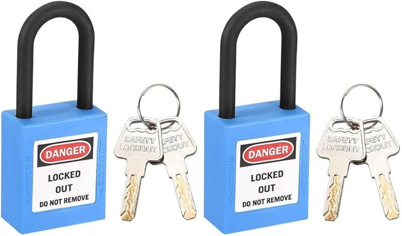 Lockout Tagout Safety Padlock Blue Nylon Shackle 2Pcs Keyed Different 1 1 2 Inch - Image 1