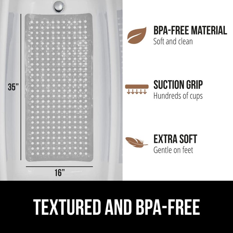 GORILLA GRIP Patented Bath Tub Shower Mat, Machine Washable Bathtub Floor Liner Mats, Suction Cups and Drain Holes to Keep Tubs Clean, Soft on Feet, Bathroom Essentials, 35x16 Inch, Gray Opaque - Image 5