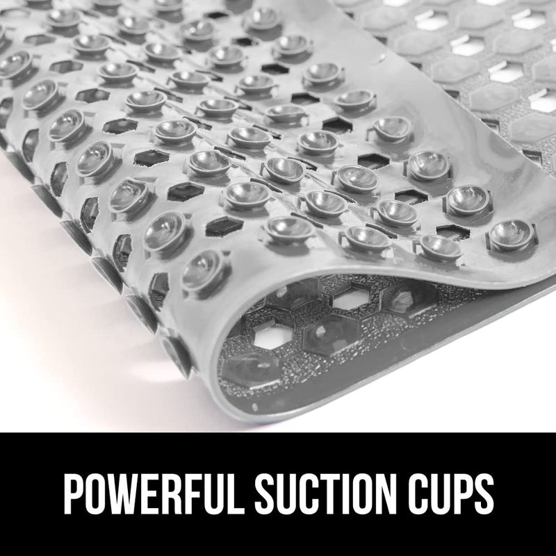 GORILLA GRIP Patented Bath Tub Shower Mat, Machine Washable Bathtub Floor Liner Mats, Suction Cups and Drain Holes to Keep Tubs Clean, Soft on Feet, Bathroom Essentials, 35x16 Inch, Gray Opaque - Image 3